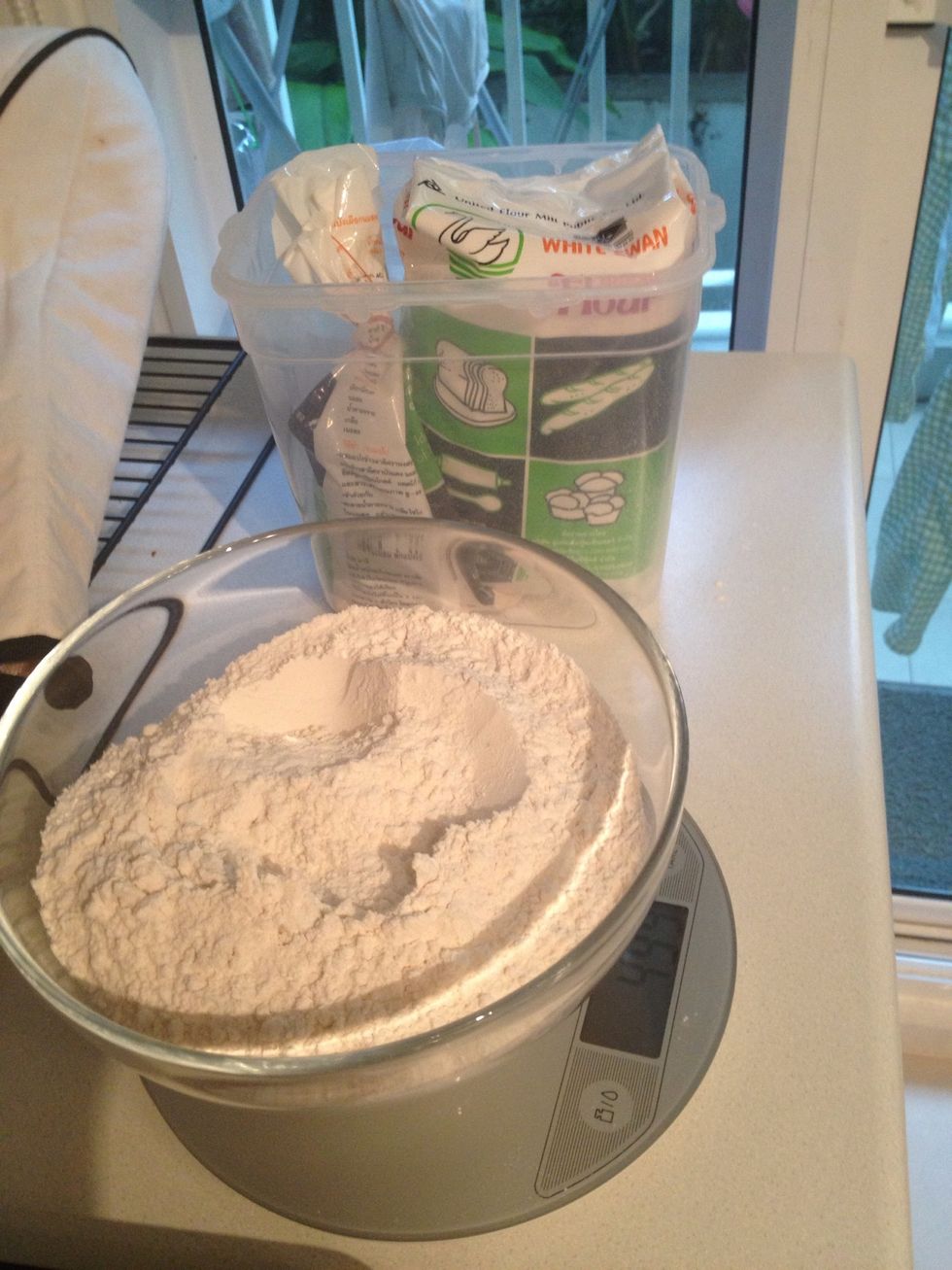 Weight out the flour. This is 500g or 4 1/2 cups, check your mixer for capacity before going any further. You can reduce everything by portion.