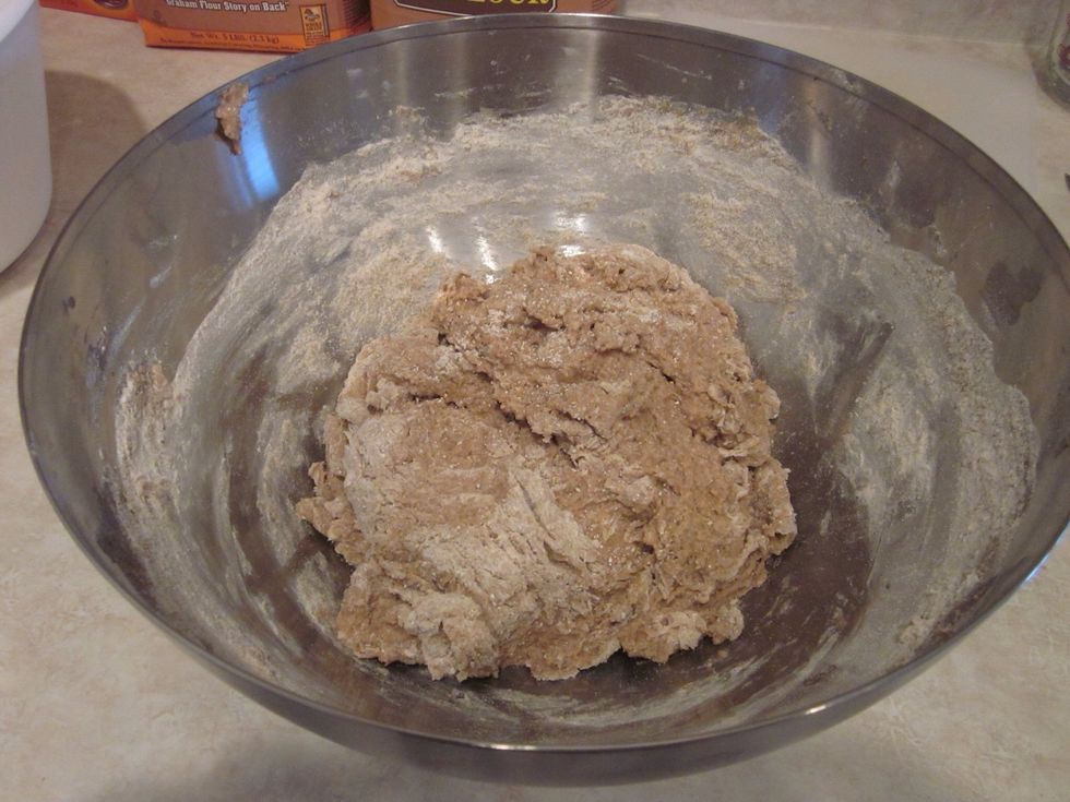 Well here you are... A big pile of dough. Don't worry if there is some loose flour, you'll get it worked in when you knead