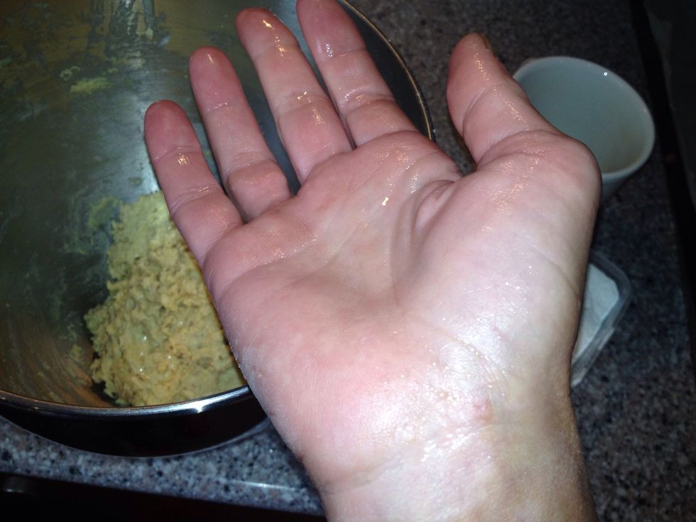 Wet hand to handle the dough