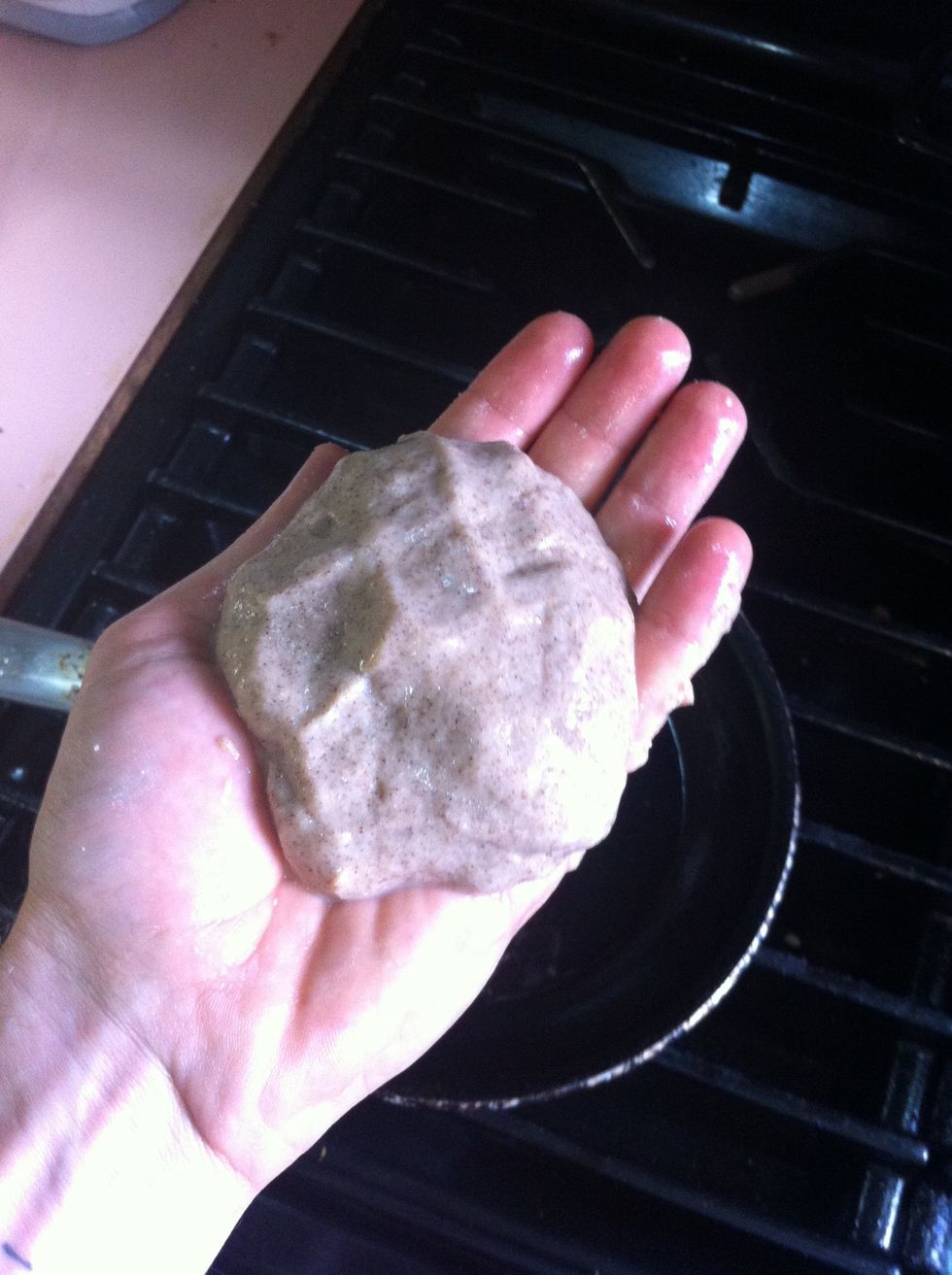 Wet hands a little and then make a patty of batter.