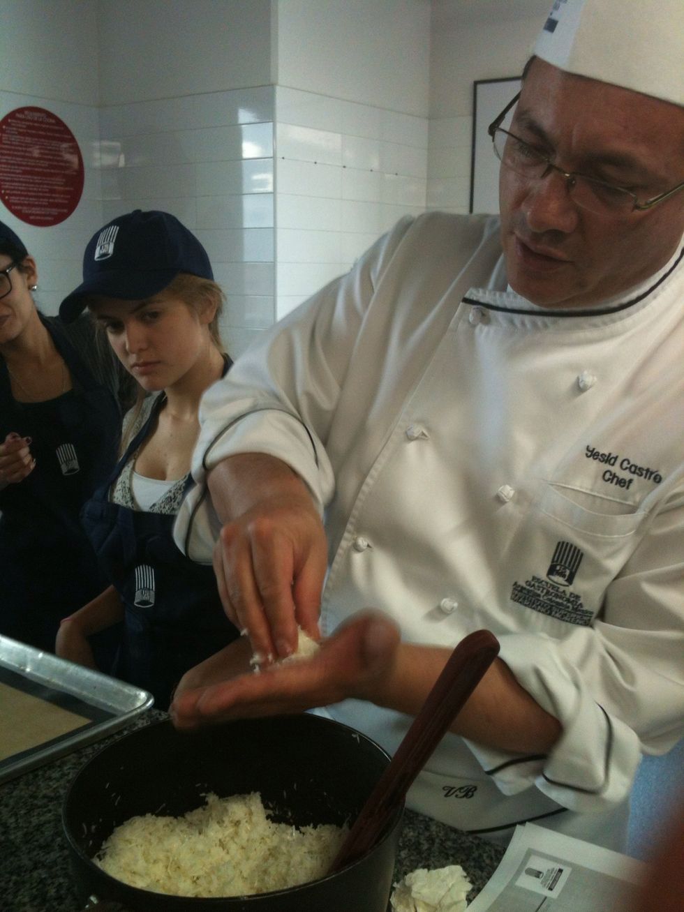 Wet hands with a little water and make small pyramids with the mixture