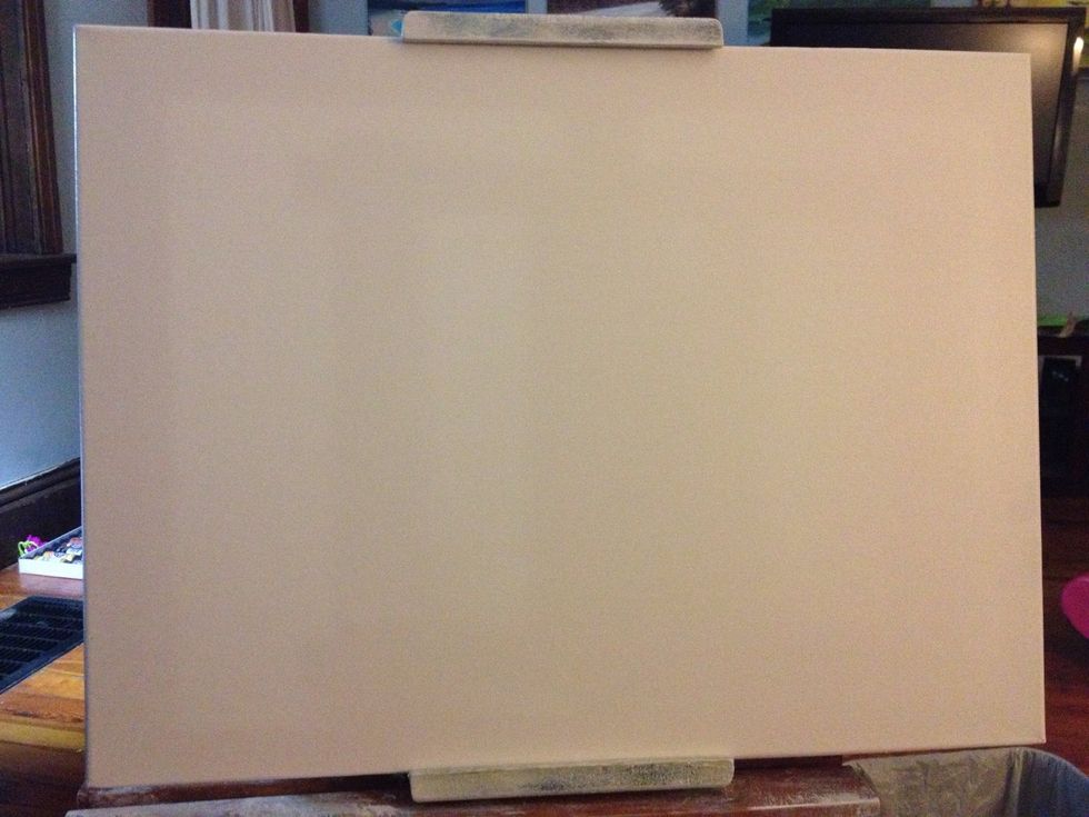 Wet your canvas with a thin coat of liquid gray so all your colors will blend. Then work in your background color of a white and umber mixture.