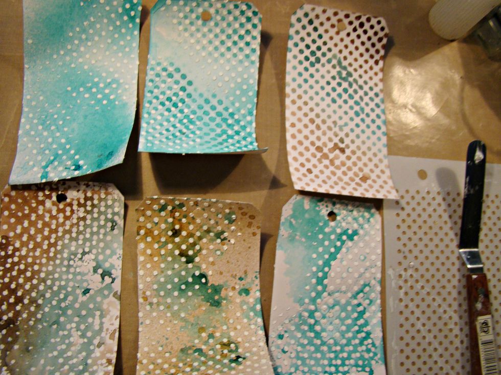 What I love is each tag looks completely different. Using AA's Mud through the stencil provides some nice texture for your tags.