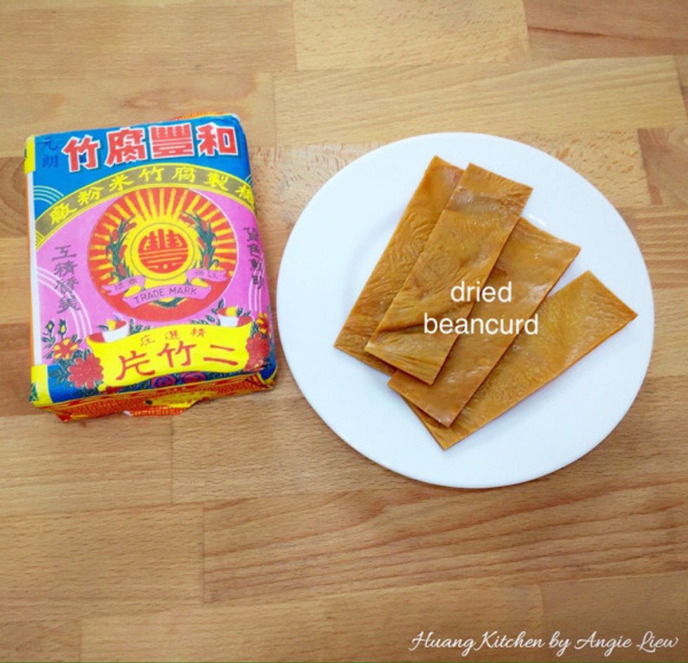 What's so special about this dish is the addition of this dried sweet beancurd sheets.