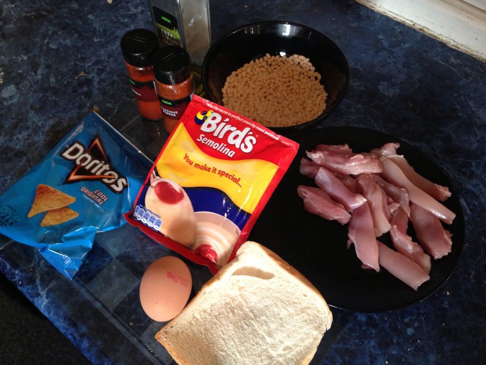 What you will need, first you need to cut your chicken into strips