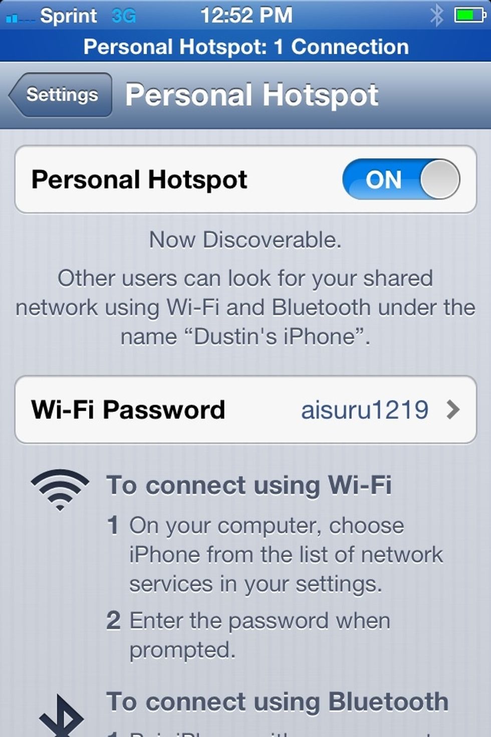 When a connection is successful, a blue bar will appear at the top of your phone.