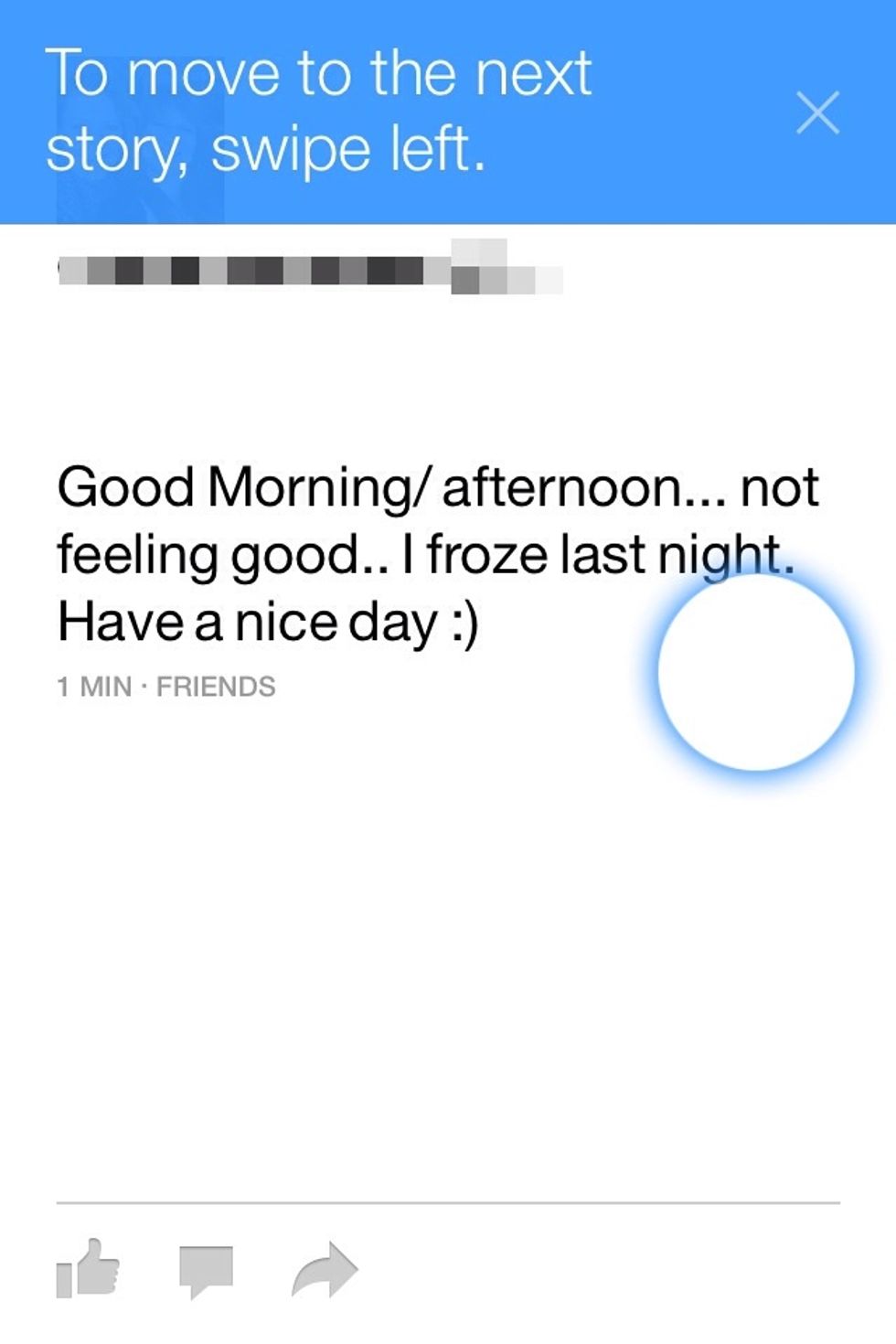 When a story is opened to its full size. You can swipe left or right to jump from post to post. The likes, comments and share are pretty self explanatory.