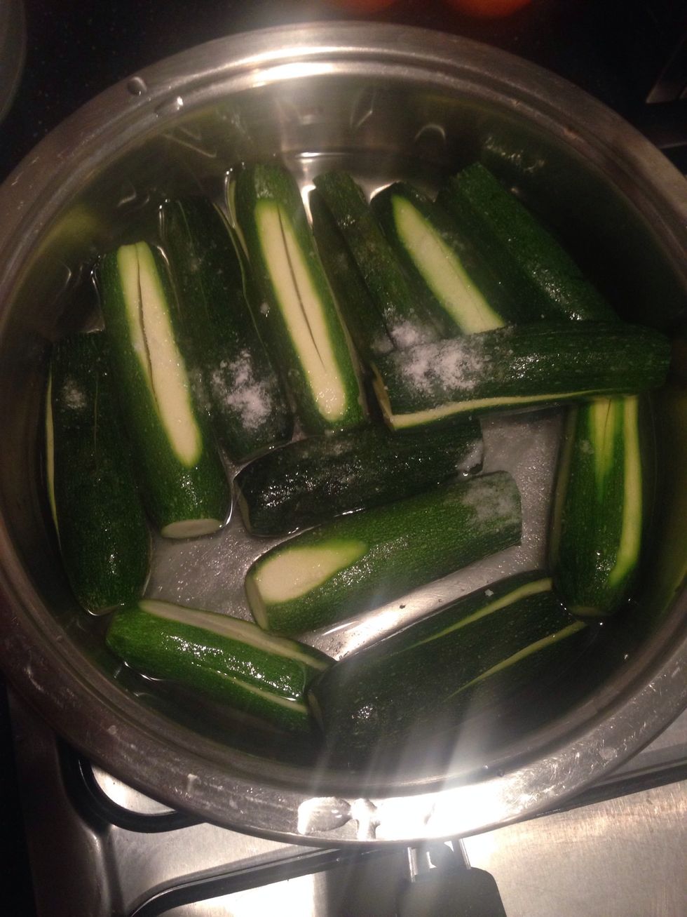 When all are ready put the zucchini in a pan with cold water and off course add some salt ..