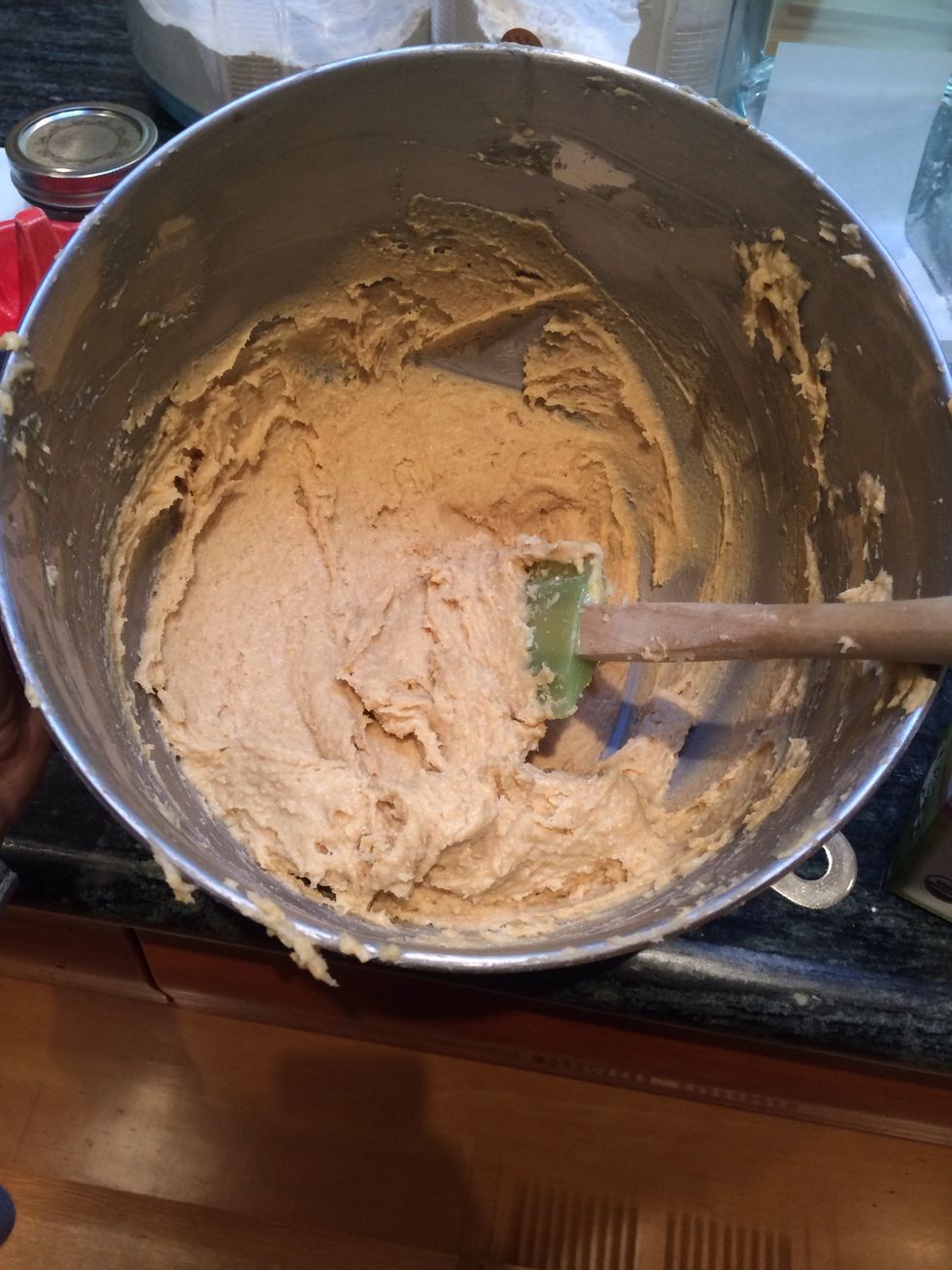 When all the flour has been added, remove from the mixer. It should be thick like this.