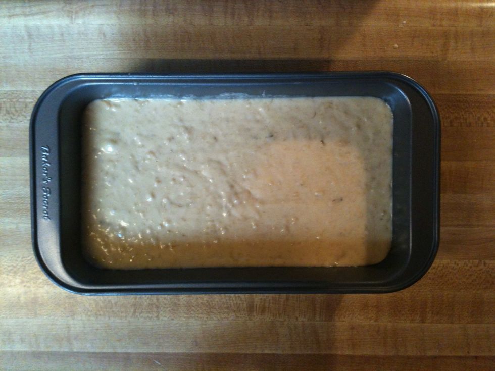 When all your mixture is in, pick the pan up and drop it on the counter. Do this several times. It will get all the little bubbles out.