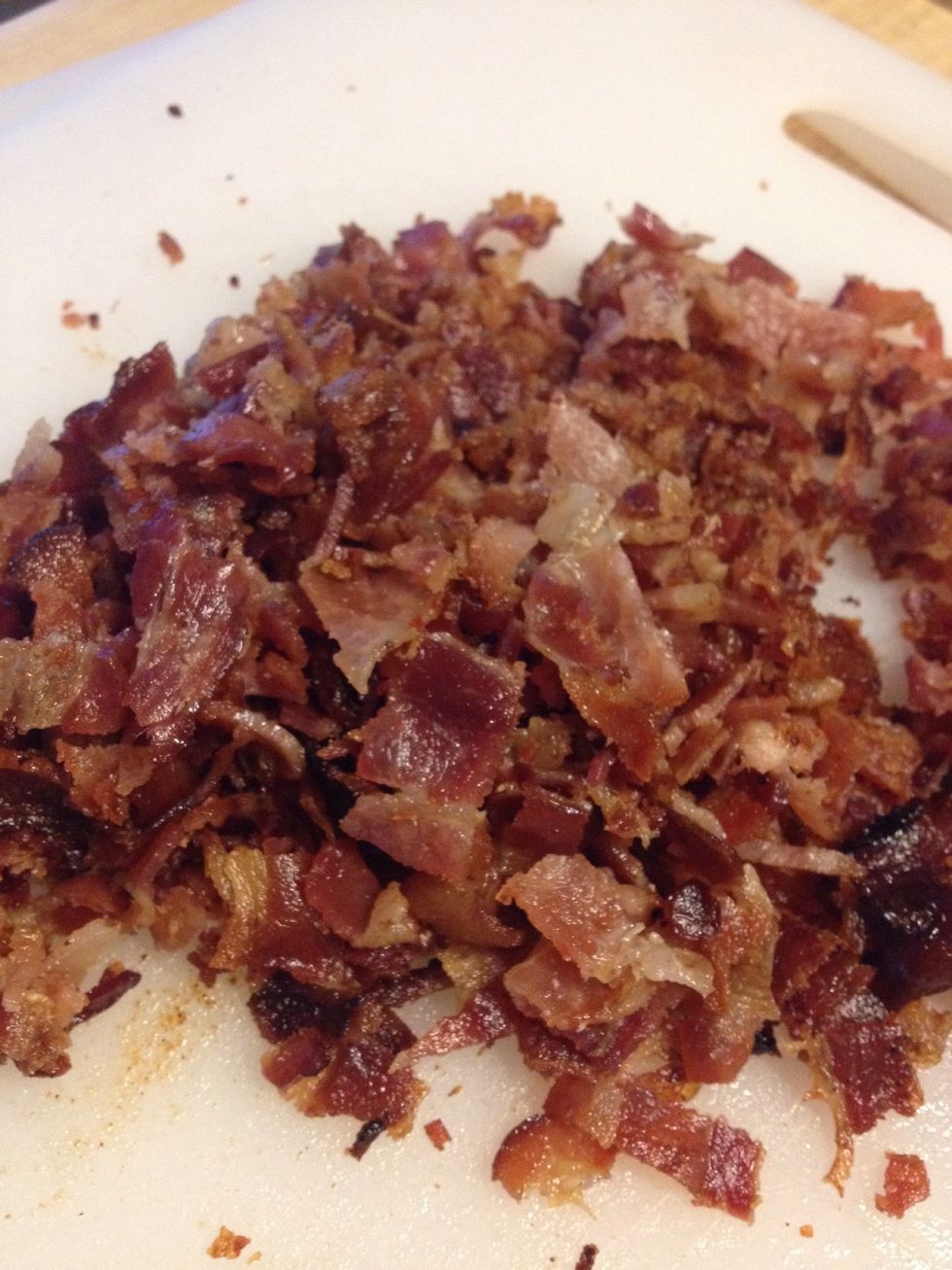 When bacon is done, let cool, and chop.