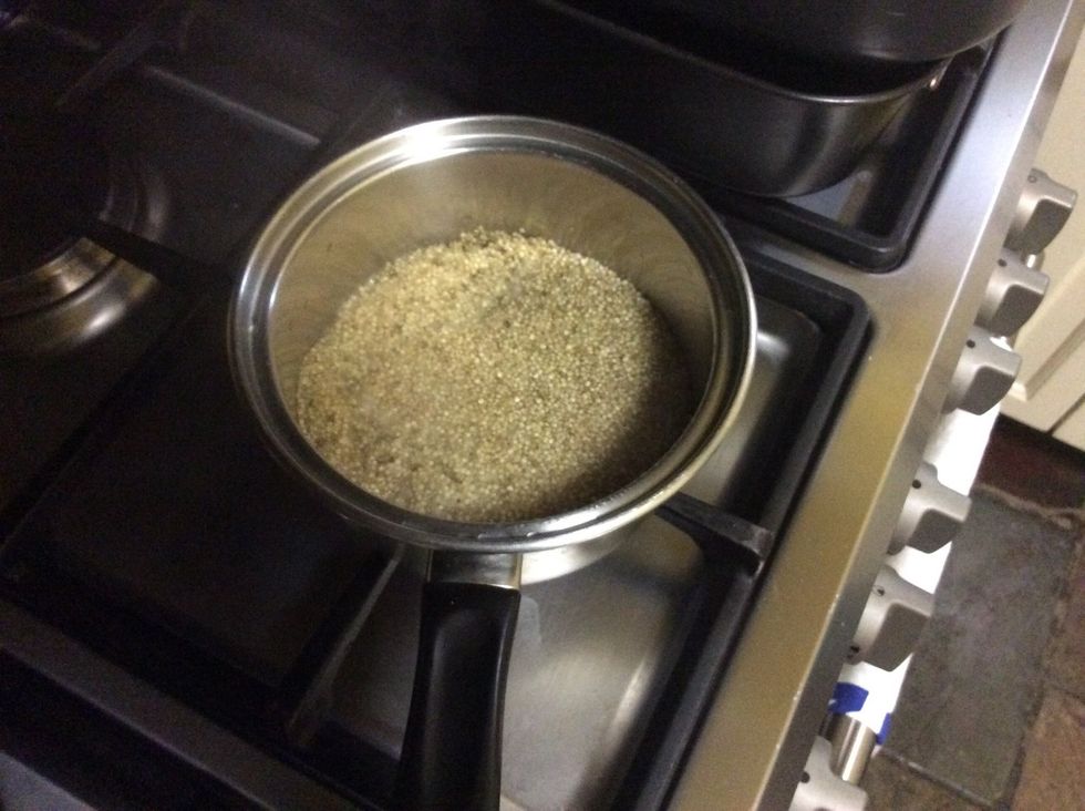 When boiled, reduce heat to low, cover saucepan, and let the quinoa simmer for 8 minutes or until water is absorbed. Turn off heat, fluff the quinoa with a fork and let it rest for a few minutes.
