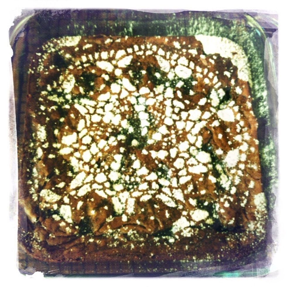 When brownies have cooled, sprinkle with powdered sugar (you may use a doily set over brownies if you prefer a sugar pattern).