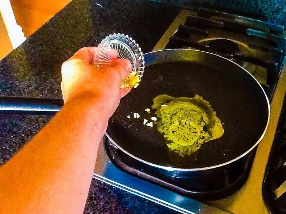 When butter is melted add chopped garlic