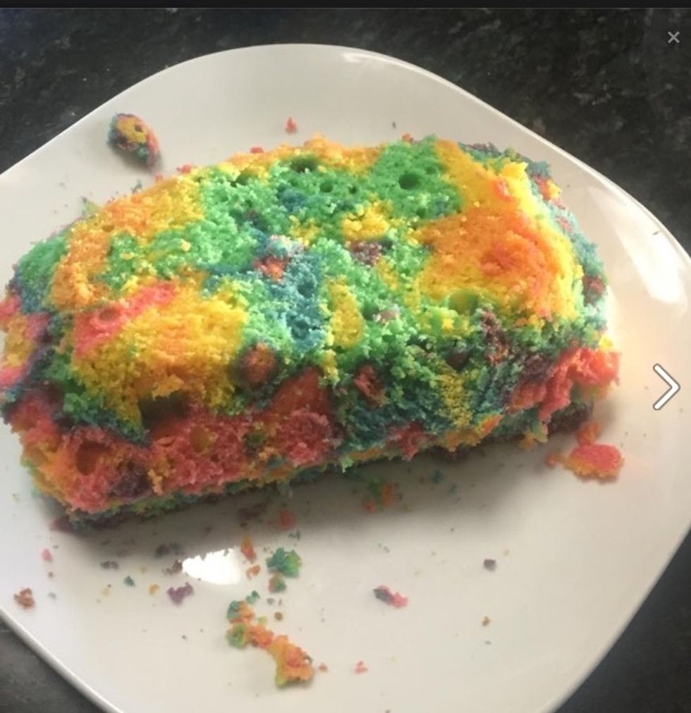 When cake is cooled, you can start to shape it the way you'd like.   I suggest shaping it into a square or loaf just because it's easy to do.