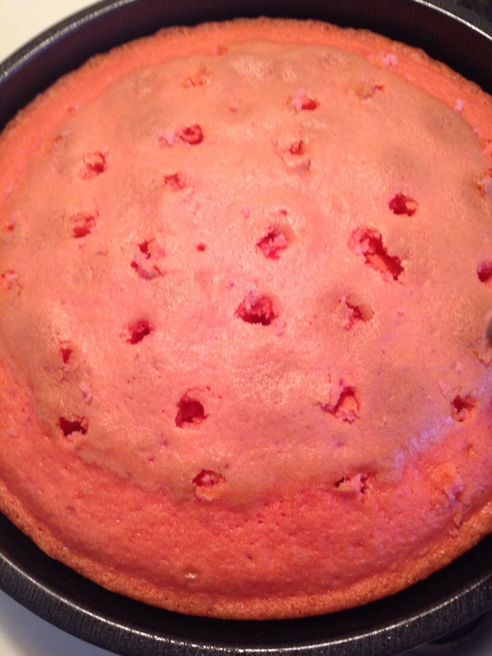 When cake is ready, immediately poke large holes all over.