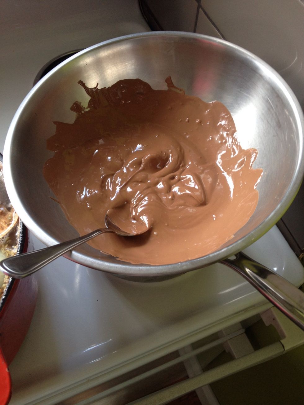 When chocolate has reached between 46-49c take away from the heat
