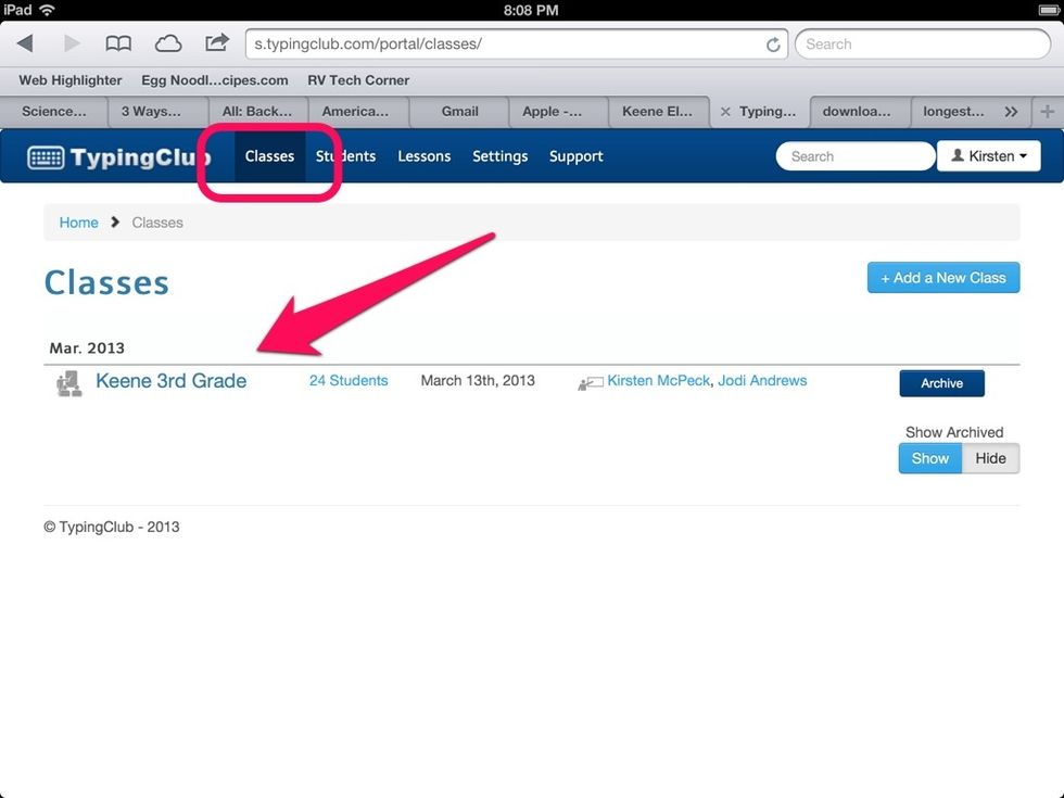When clicking on the class tab, you will notice your class name is located on the left.