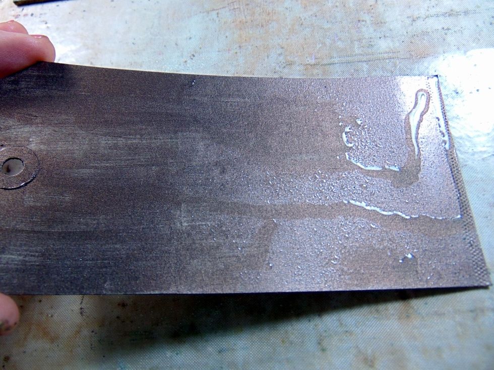 When completed second coat of Bronze, spritz tag with the Patina Solution and leave to dry, 24hrs.