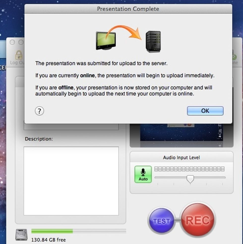 When completed you will see this popup window. Please read the directions here so you fully understand what will happen to the screen recording.