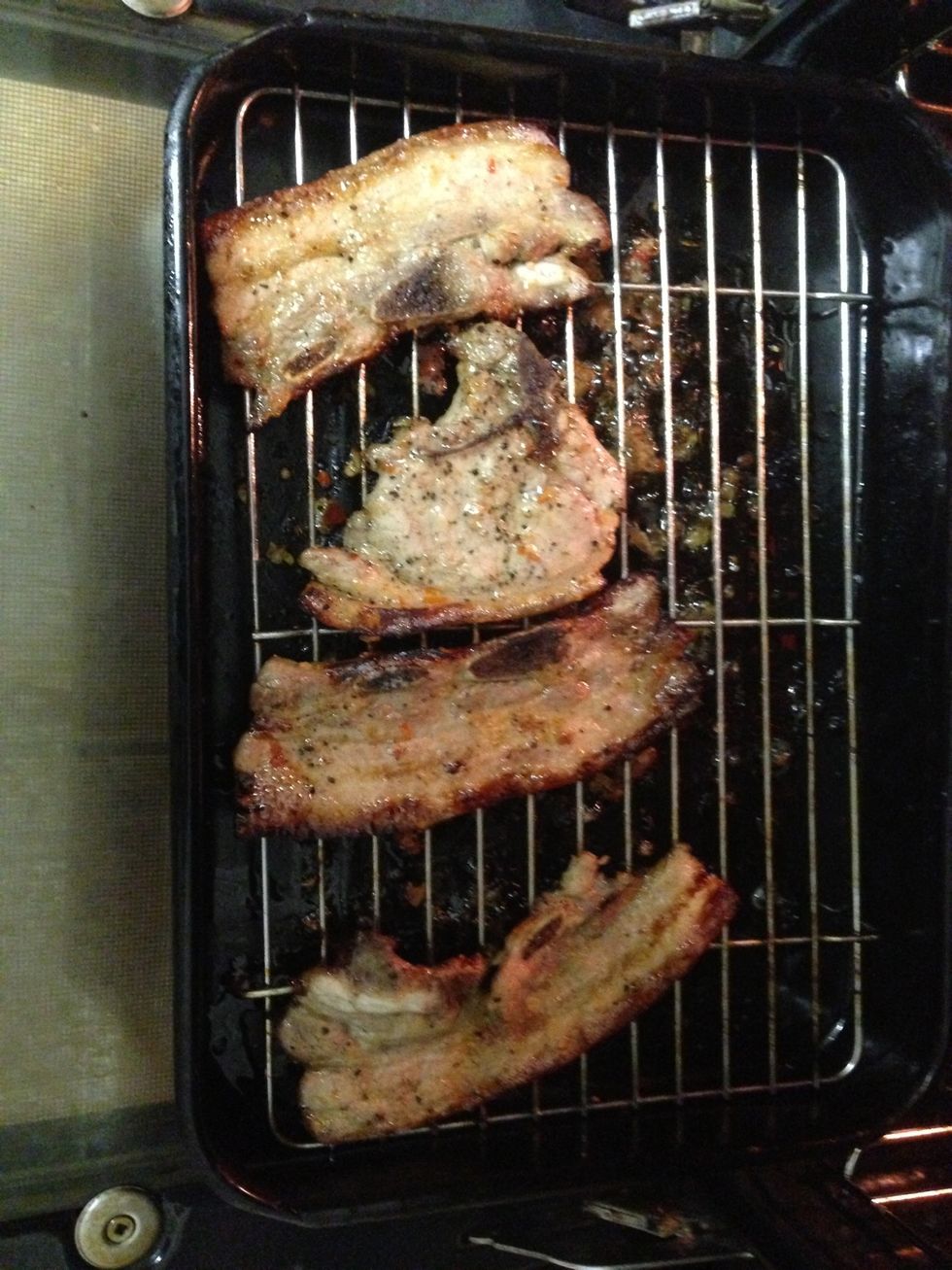 When cooked remove meat from oven