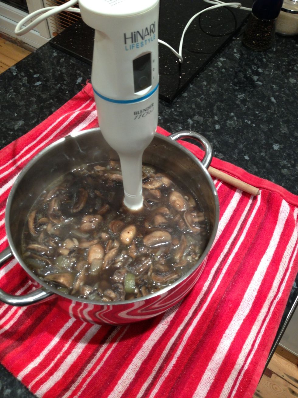 When cooked, remove pan from heat and blend until all ingredients are smooth