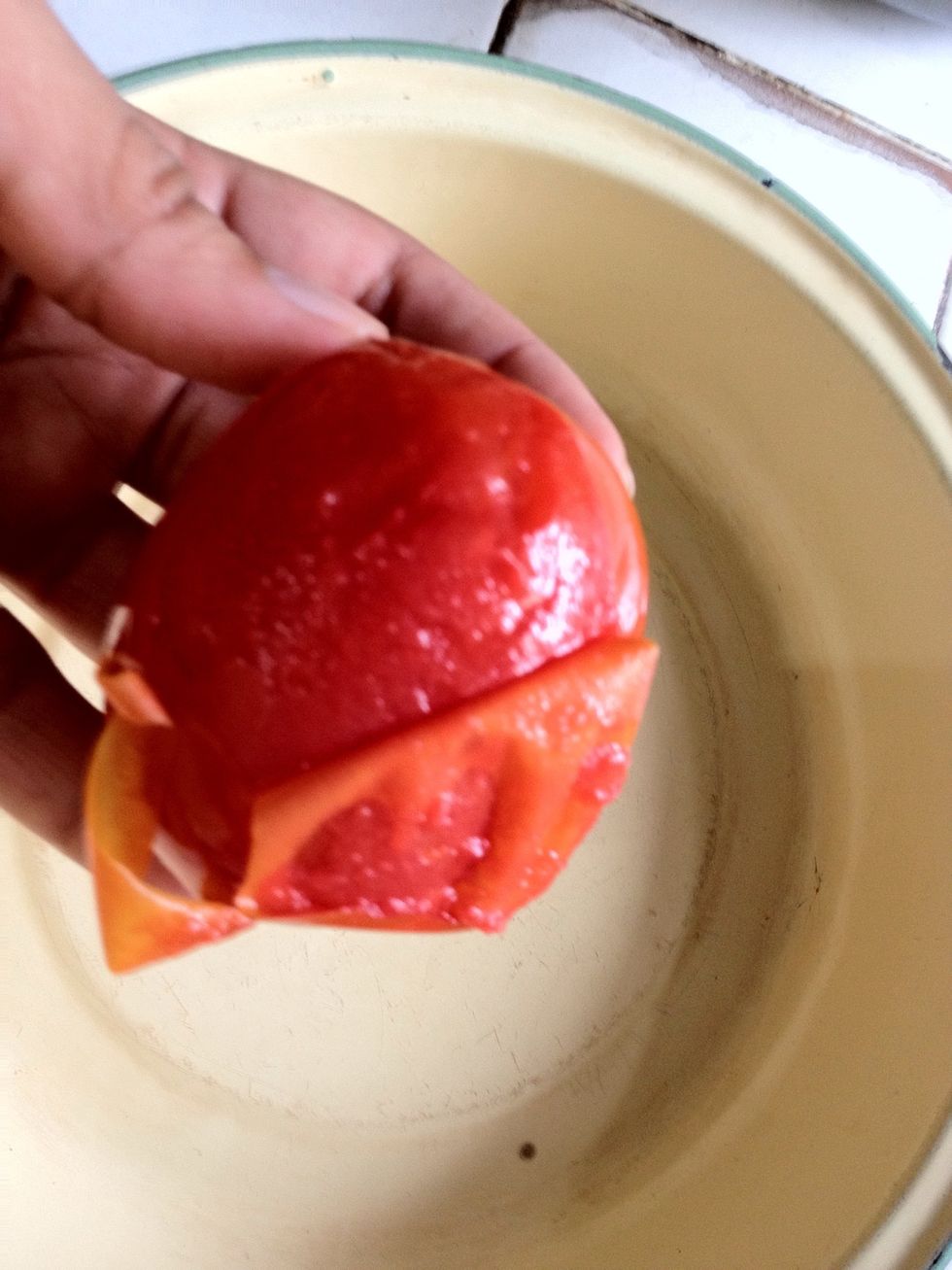 When cool enough to handle, slip off the skins.