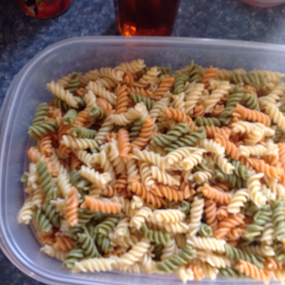 When cool place pasta in large bowl or serving dish.