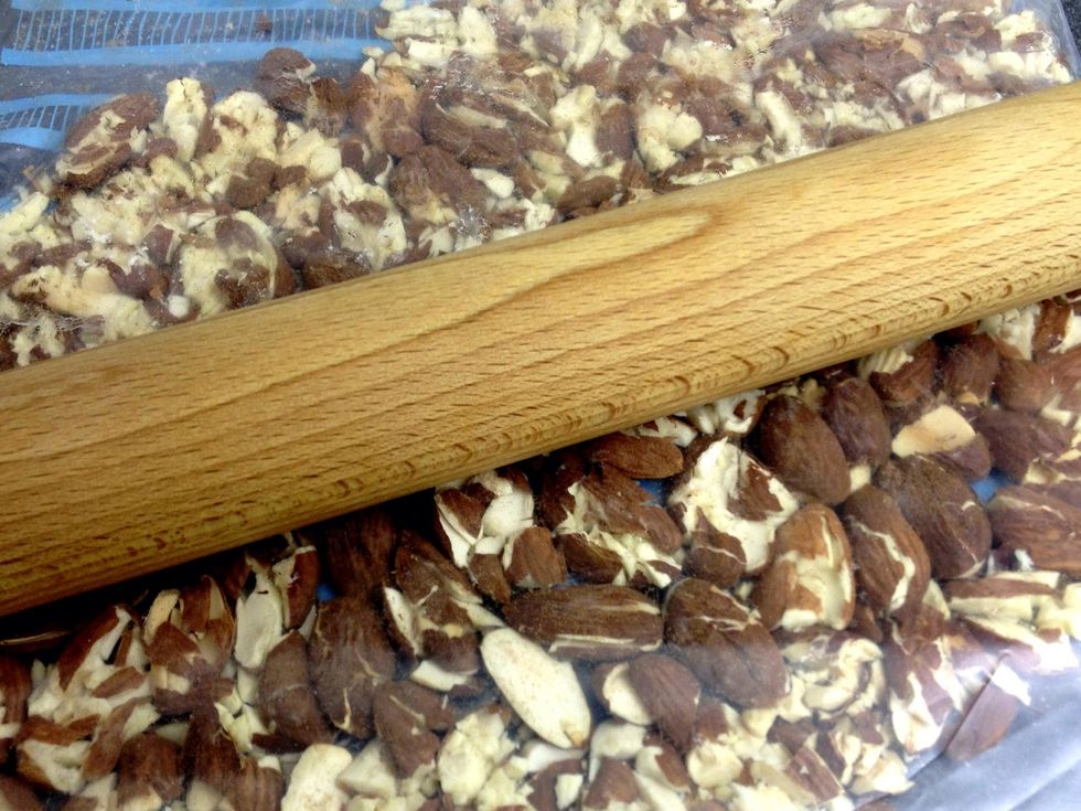 When cool, transfer to a food bag and bash into big and small pieces.