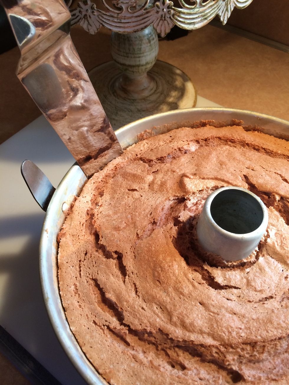 When cool, use a metal spatula to release the cake from the sides of the cake pan.