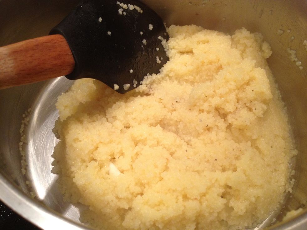 When cous cous absorbs all liquid, add butter , salt and pepper to taste. Tip: at the end, use a fork to stir and make a fluffy texture