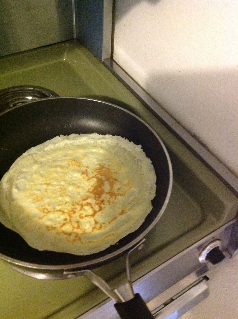 when crepe browns, flip it over. either using the cool dad flip in the air or play it safe with a spatula.