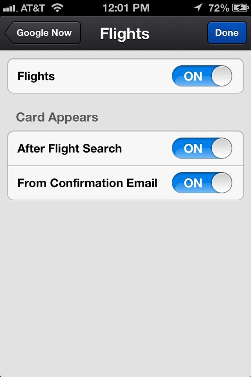 When do you want your flight information card to appear?