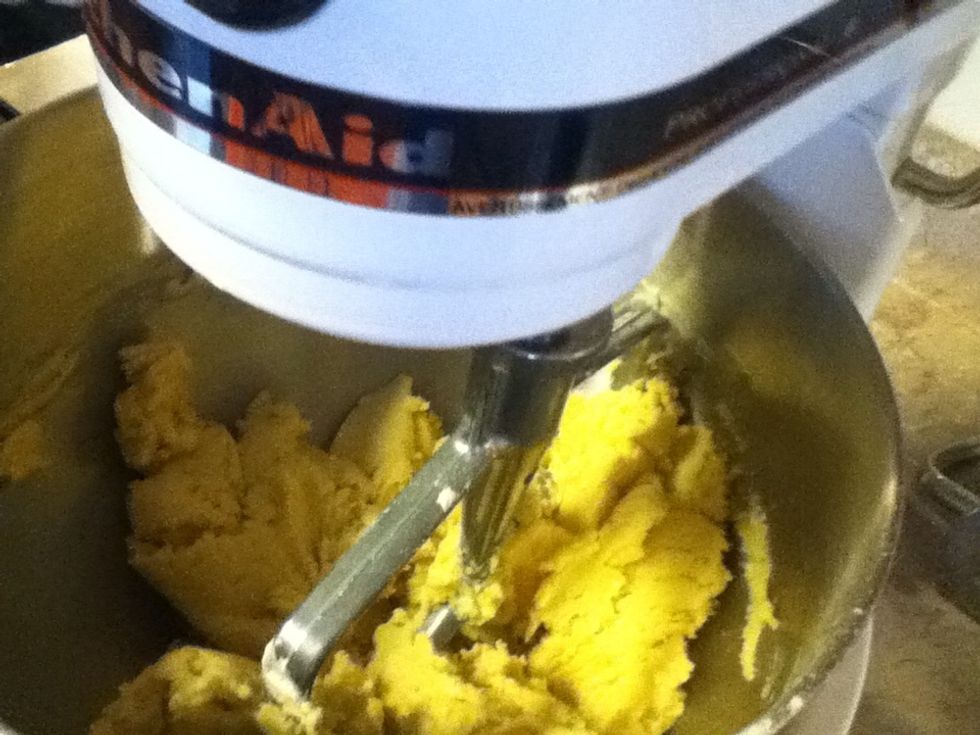 When done adding flour mixture texture should be more stiff.