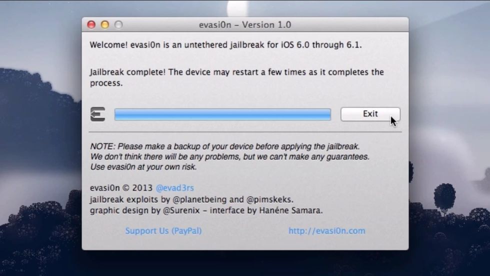 When done click exit.