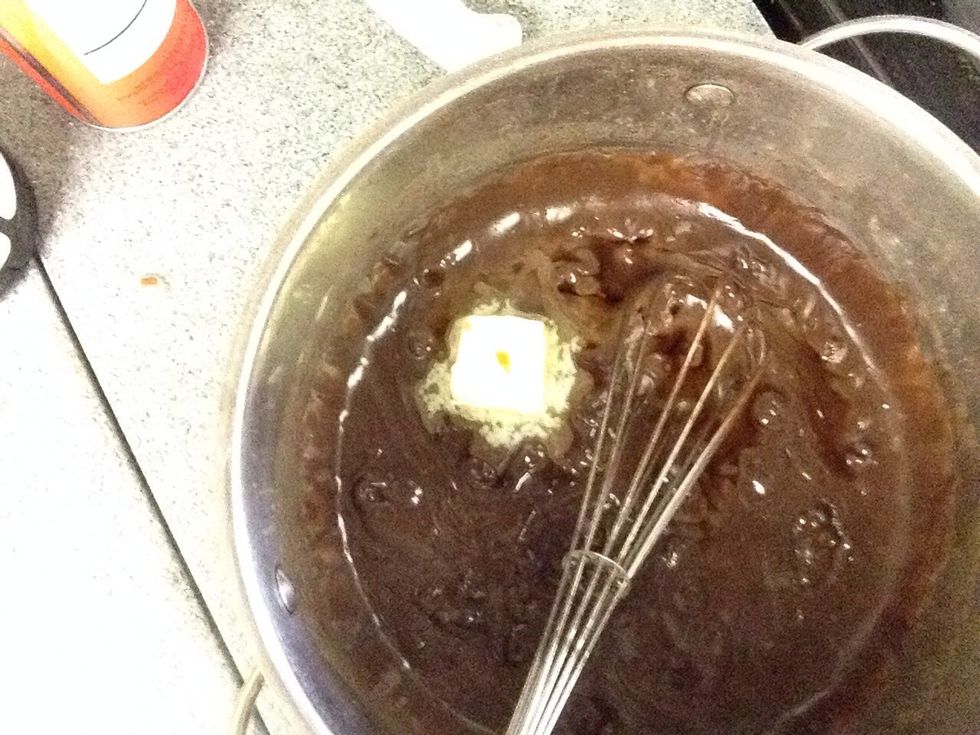 When done cooking, remove from burner, add butter and vanilla.