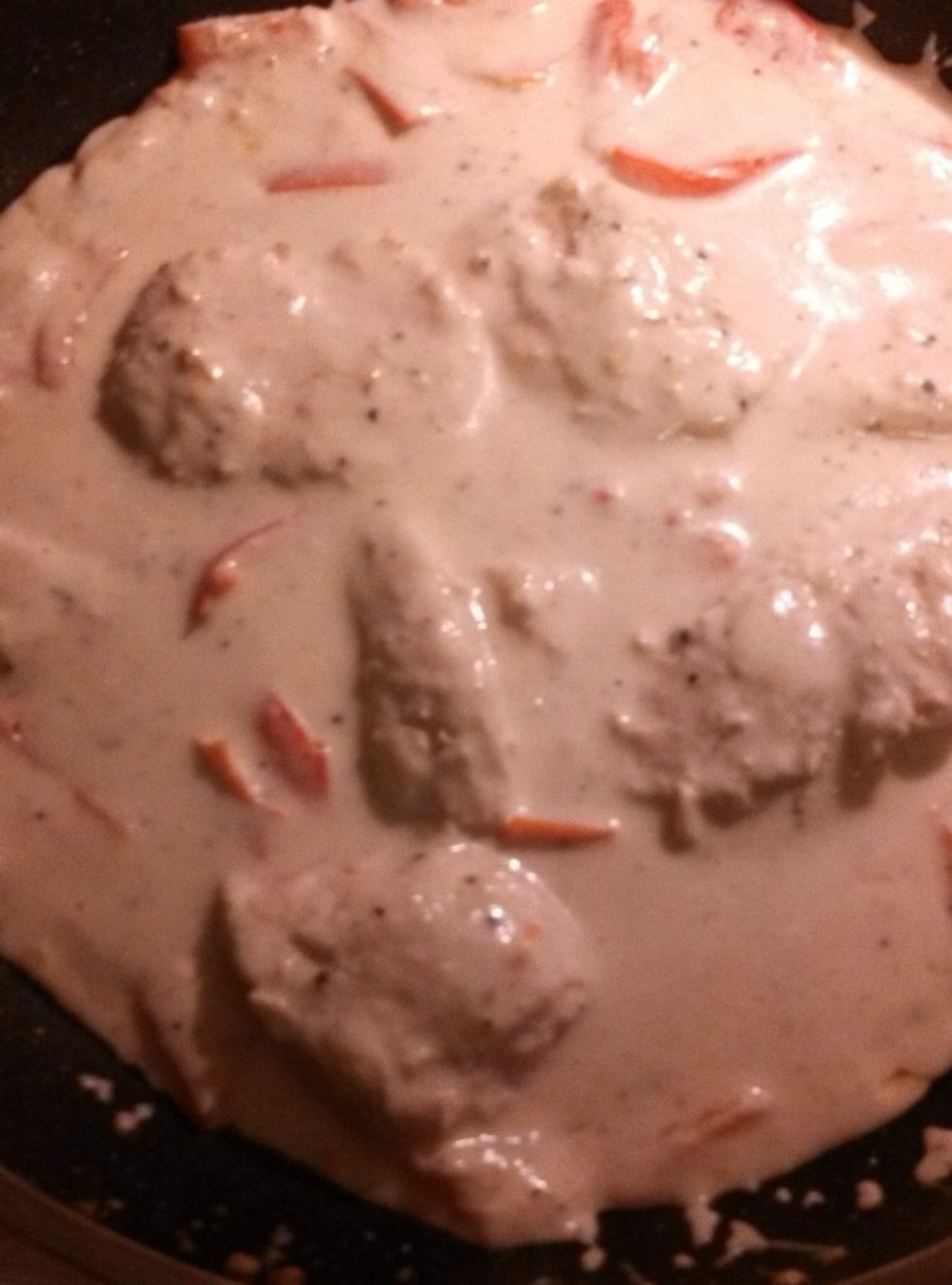 when done ^ -I served it with pillsbury crescent rolls, canned potatoes, and corn. (this recipe makes 4 servings)