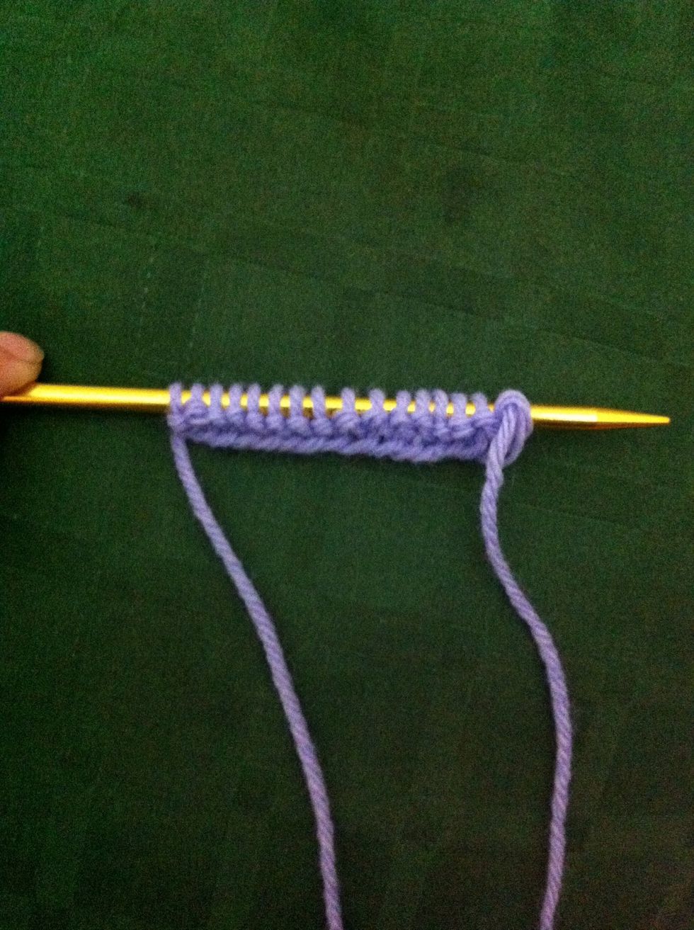 When done with all stitches on right needle you will switch that needle to your left hand and start the next row. (1 row of knit stitches)