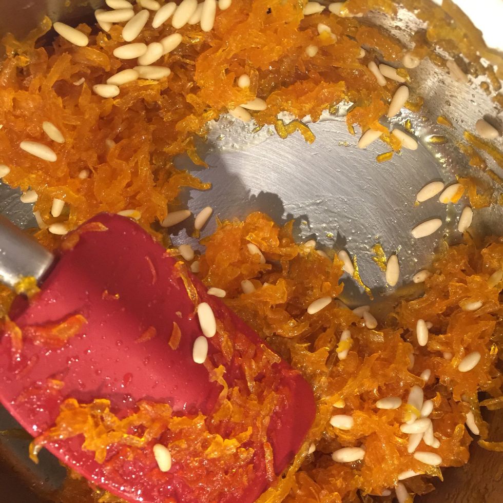 When dry add spices(if using) and transfer to a dish and leave until cold