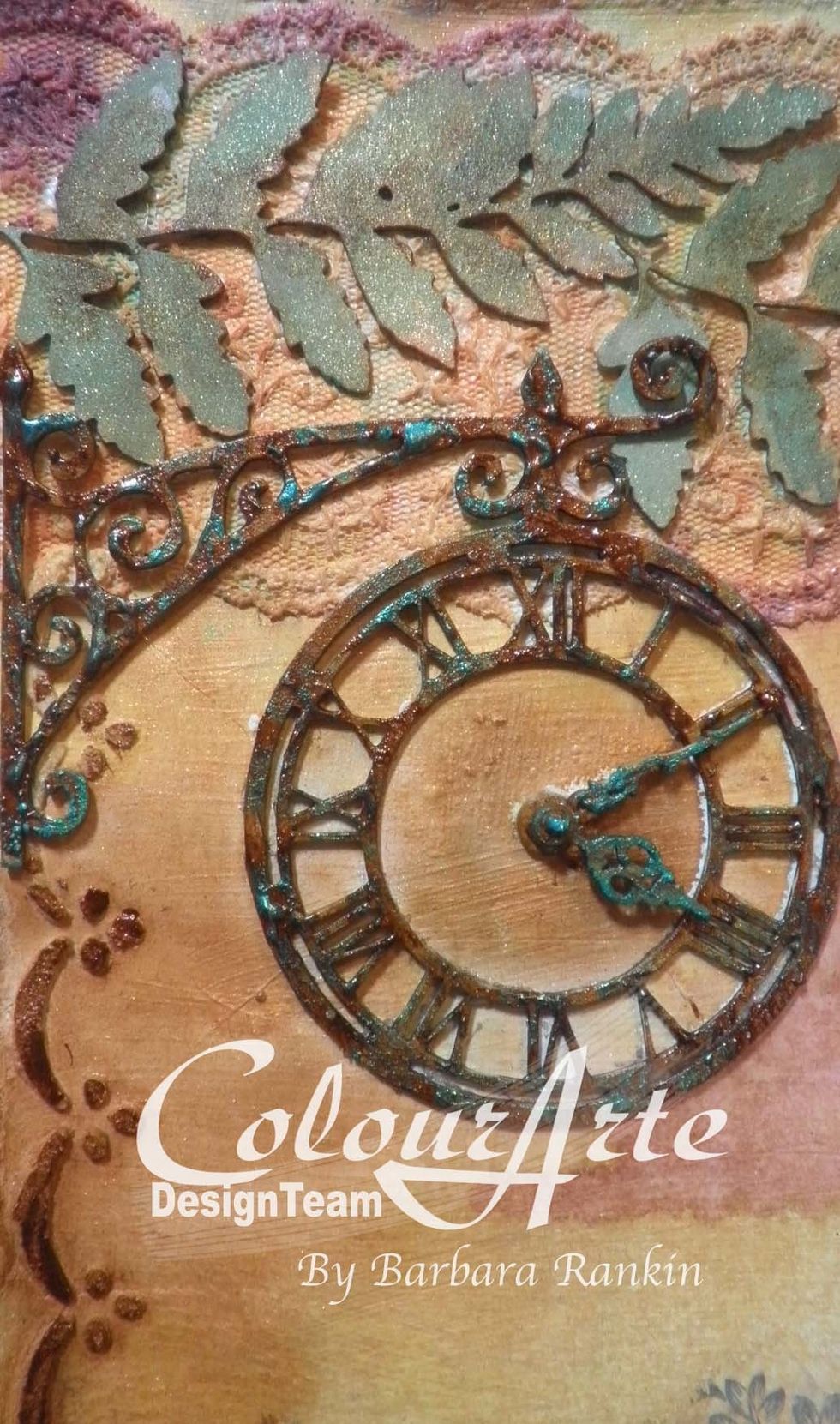 When dry, I added ColourArte Radiant Gels Guatemalan Green to the high spots to make it look like patina on a rusty metal.