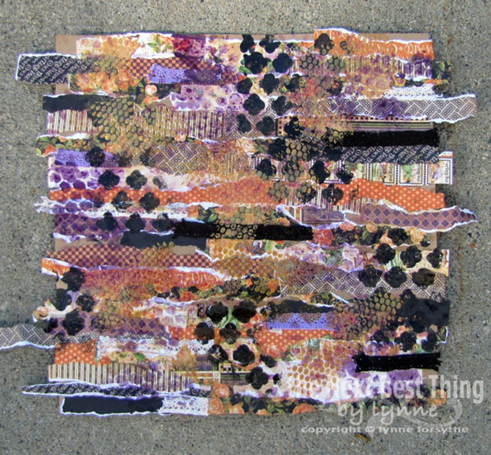 When dry, I applied various colors and textures through various TCW stencils.
