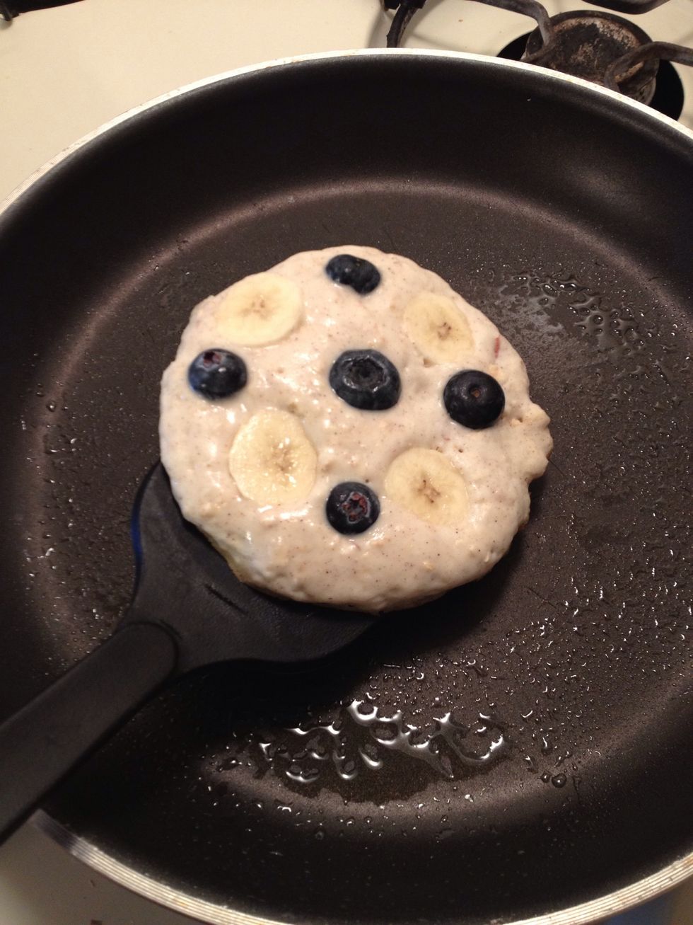 When edges are somewhat brown, you can flip over the pancake