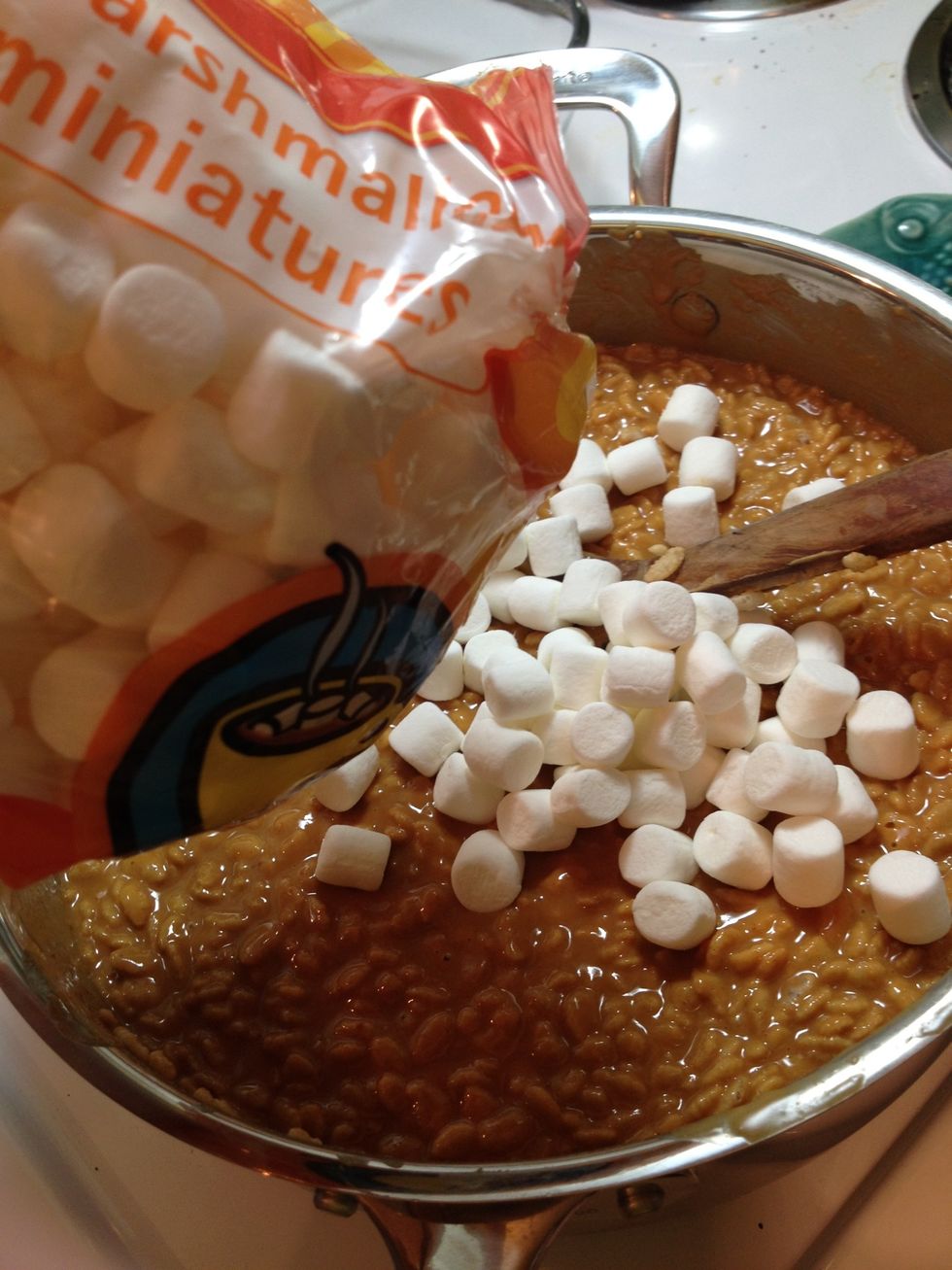 When even cooler than luke warm, mix in marshmallows. You DO NOT want these to melt into the mixture.
