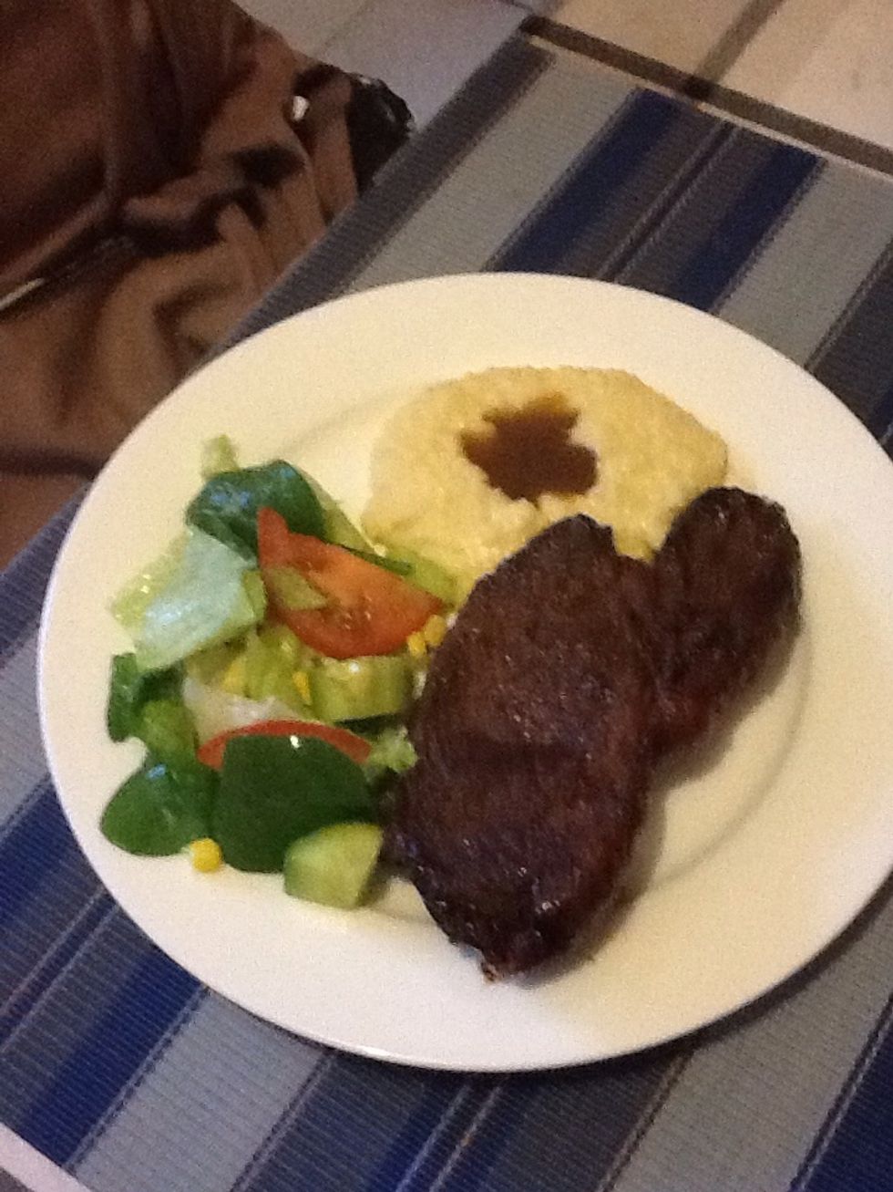 When everything is okay, put everything on a plate and serve