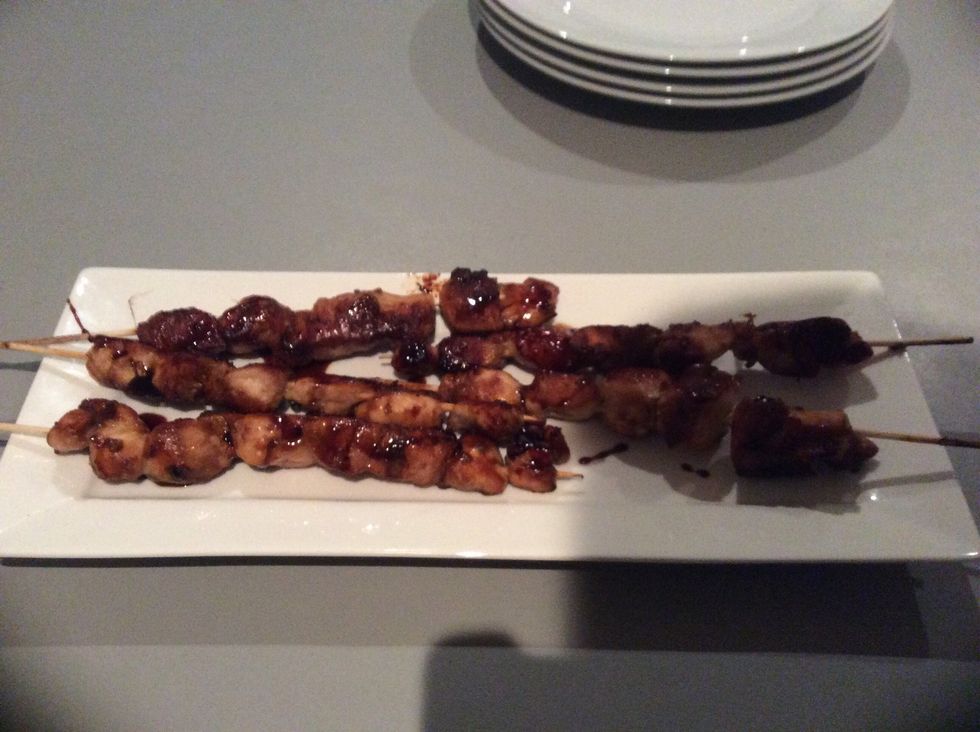 When finished cooking place the chicken on a plater and drizzle on the table spoon of kecap manis