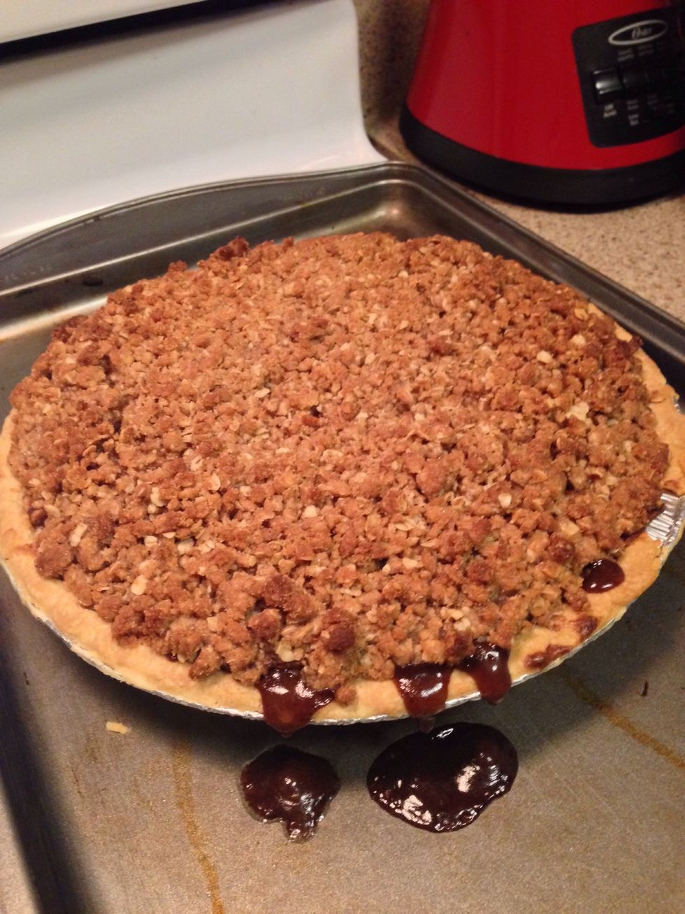 When finished remove from oven and let cool for another 30 minutes before serving. During this time as it cools, you'll see your pie starting to sink down a bit. This is normal settling.