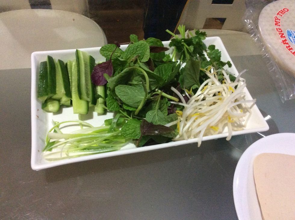 When finished washing your leaves put it on a plate so it is ready to be wrapped