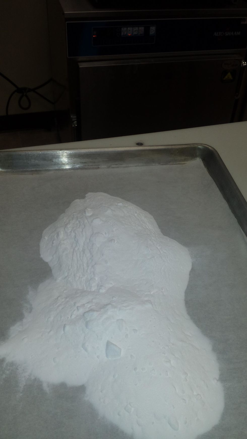 When finished you are left with the same volume but less weight. You know have Sodium Carbonate also known as Washing Soda. Used for water softening, toothpaste, detergent and yes...even cooking.