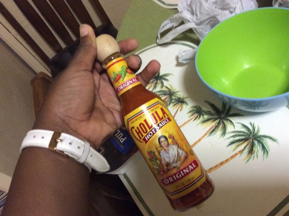 When five minutes are up add the hot sauce