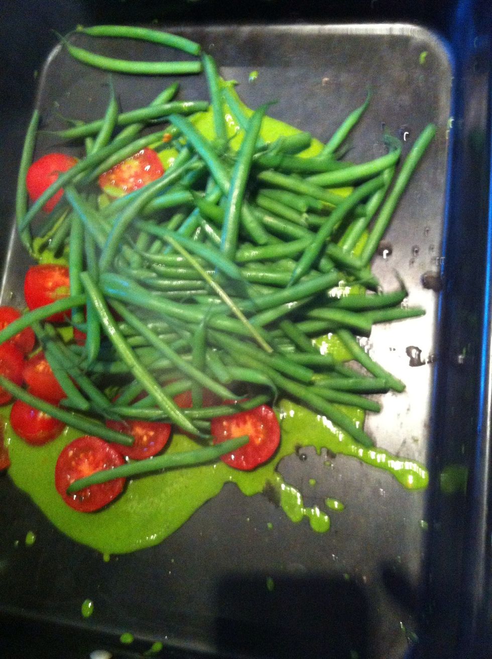 When green been is ready mix it with the basil and mustard dressing and add some good quality tomatoes